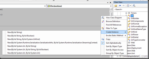 Right-click from class view